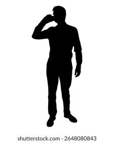 Silhueta de homem de negócios falante por telefone celular. Ilustração vetorial.