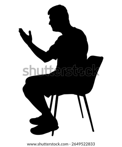 Silhouette of talking and gesticulating man sitting on chair, side view. Vector illustration