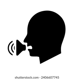 Silhouette hablando con el icono de la voz. Control de voz e interacción. Conversando el concepto de cabeza aislado sobre fondo blanco. Ilustración del vector