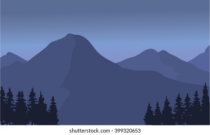 Silhouette of a tall mountain landscape and gray background