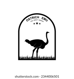 silhouette of a tall ostrich logo on colored background