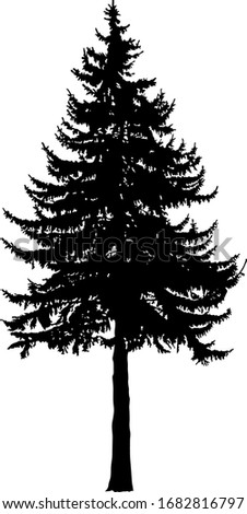 Silhouette of tall pine tree. Hand made.