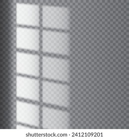Silhouette tall window on checkered background. Sunlight displayed window on studio wall.