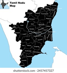 Silhouette Tamil Nadu map vector illustration on white background