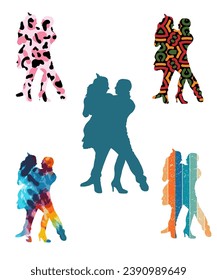 Silhouette of tango dance pair. Couple dancers