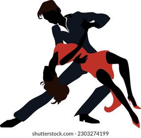 Silhouette of tango dancers on white background	