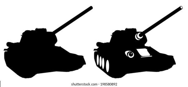  	 the silhouette of a tank on a white background vector