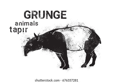 Silhouette Tapir In Grunge Design Style Animal Icon Vector Illustration