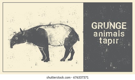 Silhouette Tapir In Grunge Design Style Animal Icon Vector Illustration