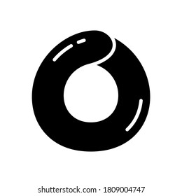 Silhouette Taralli cracker. Outline italian snack icon. Black illustration of wheat bagel, round cookie, crispy aperitif. Flat isolated vector, white background. Cafe menu logo, package design emblem