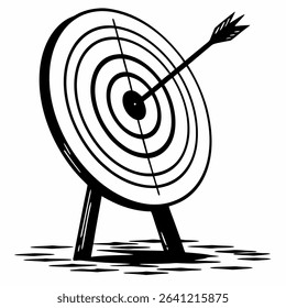 Silhouette of Target with Arrow in Bullseye – Vector Concept for Precision, Goal Achievement, Focus, Success, Strategy, Marketing, Motivation, Business Planning, Leadership, Direction
