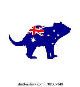 Silhouette of Tasmanian devil with the flag of Australia