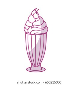 silhouette tasty ice cream with cherry in the glass cup