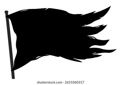 Silhouette of tattered blank pirate flag on pole waving in wind. Clipart image isolated on background.