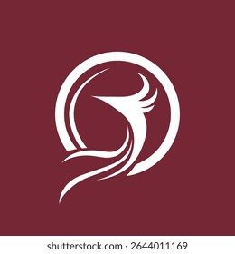 The silhouette tattoo of a phoenix spreading its wings in a minimalist style, circle with soft shapes and lines like the logo illustration, red background 
