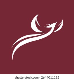 The silhouette tattoo of a phoenix spreading its wings in a minimalist style, wing rising with soft shapes and lines like the logo illustration, red background 