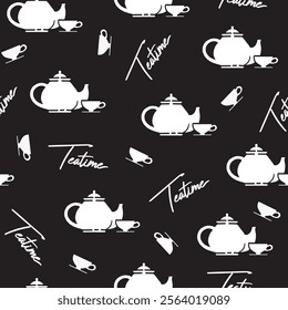 Silhouette Tea Service Elegant Tea Lover Pattern. Ideal for kitchen textiles, wallpaper, or any project that calls for a touch of warmth and relaxation.