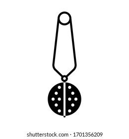 Té de silueta con mango. Icono de contorno de dispositivo metálico para preparar té de hoja, bebidas a base de plantas. Ilustración negra de tamiz reutilizable para taza. Emblema vectorial plano aislado sobre fondo blanco