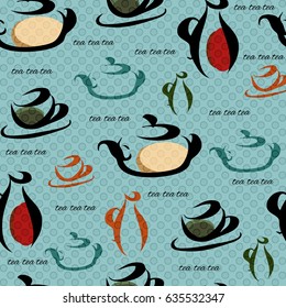 Silhouette tea utensils, seamless pattern. 