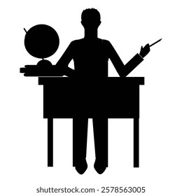Silhouette of a Teacher Lecturing to Students in a Classroom