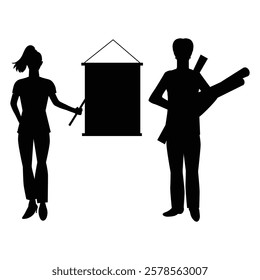 Silhouette of a Teacher Lecturing to Students in a Classroom