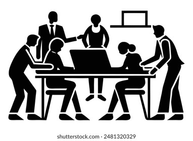 Silhouette of Team Collaborating at Large Desk