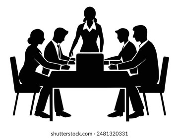 Silhouette of Team Collaborating at Large Desk