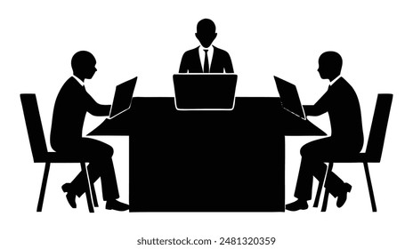 Silhouette of Team Collaborating at Large Desk