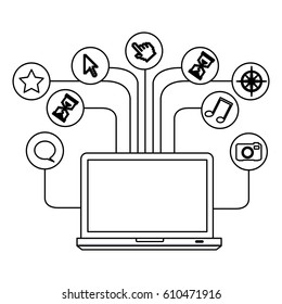 silhouette tech laptop computer database server icon stock vector illustration