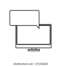 silhouette tech screen computer in wide flat dialogue callout box