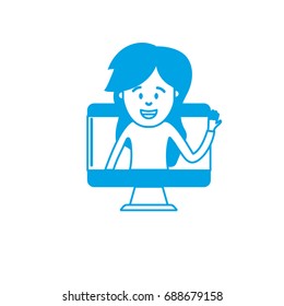 silhouette technology computer with woman inside