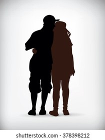 silhouette of a teenage couple kissing