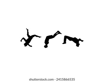 Silhouette teenager jumping flip. Silhouette of a man doing a backflip. Vector illustration.