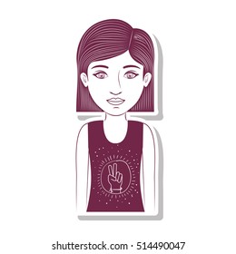 silhouette teenager with peace and love symbol in t-shirt