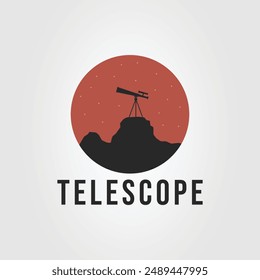 silhouette telescope or binoculars on the hill logo vector illustration design