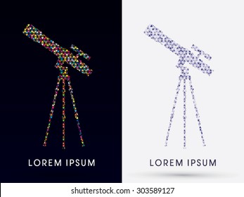 Silhouette, Telescope, designed using colorful  triangle mosaic, graphic vector.