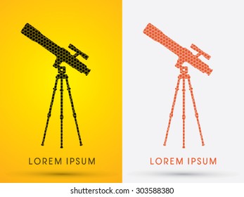 Silhouette, Telescope, designed using hexagons pattern, graphic vector.