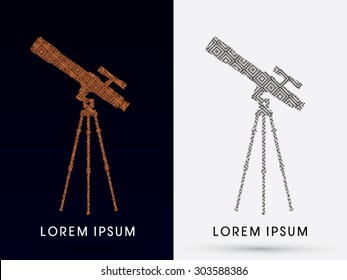 Silhouette, Telescope, designed using line gold and silver geometric, graphic vector.