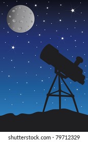Silhouette telescope under the night sky
