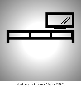 silhouette of television desk, black television desk isolated.