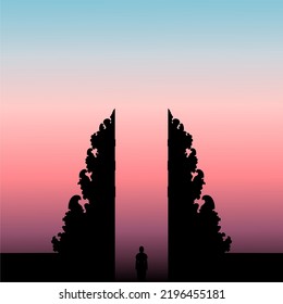 silhouette of a temple in bali island