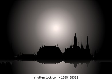Silhouette Temple with monochrome glowing background