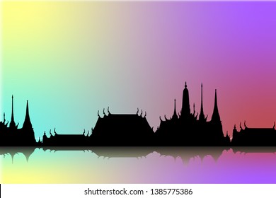 silhouette temple with sky and lake mesh tool technical rainbow color 