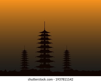 The silhouette of a temple visible from a distance when it was getting dark