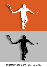 silhouette tennis player . black and white drawing on a white background