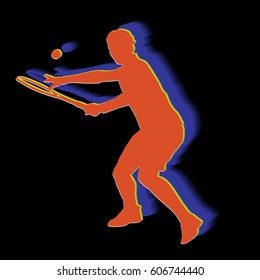 silhouette of a tennis player, color vector drawing, black background