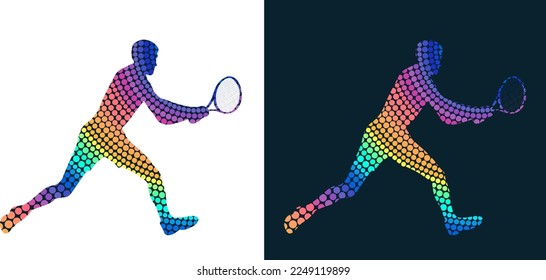 Silhouette of a tennis player from colored dots. Isolated vector image