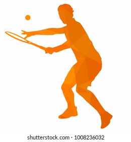 silhouette of a tennis player, creative triangles illustration, white background