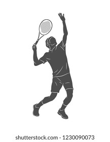 Silhouette tennis player with a racket on a white background. Vector illustration