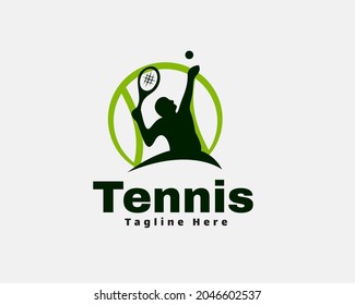 silhouette tennis player service logo template illustration inspiration